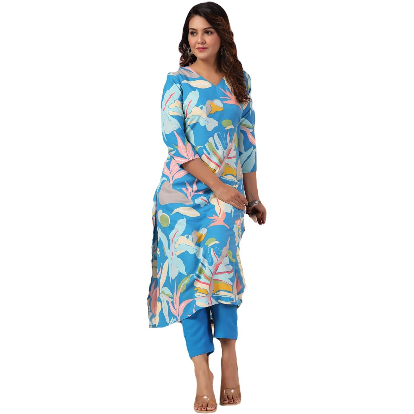 ANNI DESIGNER Women's Rayon Blend Straight Printed Kurta with Pant (Jonaki Blue-NW_M_Blue_Medium)