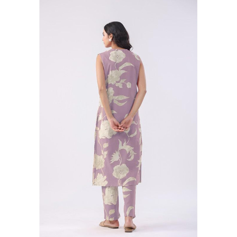 ANNI DESIGNER Women's Rayon Viscose Straight Printed Kurta with Pant (Teras Purple_M_Purple_Medium)