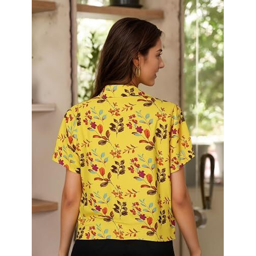 ANNI DESIGNER Women's Tunics Tops Rayon Viscose Printed Short Shirt for Women (Anthem Yellow_S_Yellow_Small)