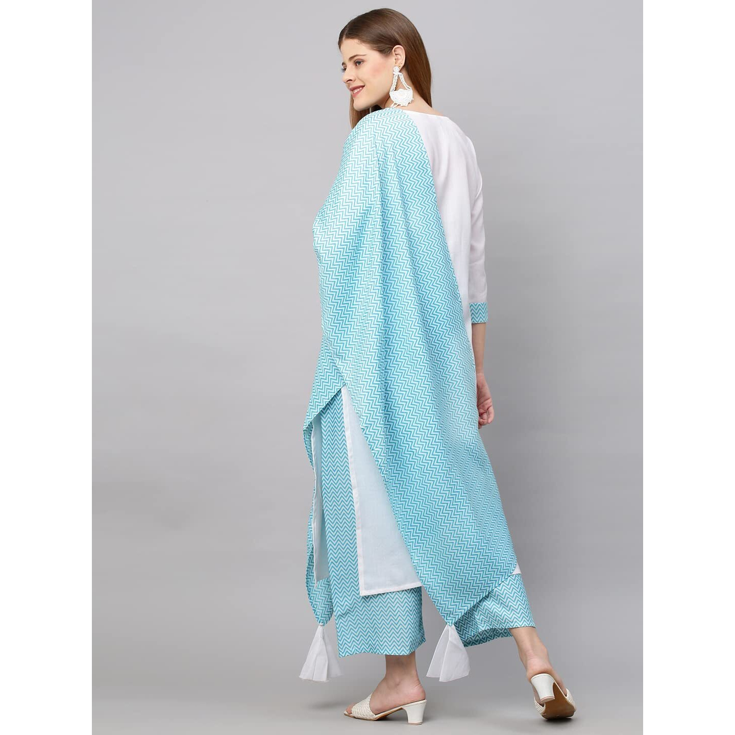 ANNI DESIGNER Women's Cotton Blend Straight Solid Kurta with Palazzo & Dupatta (Chinni White_XL_White_X-Large)