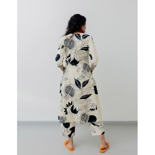 ANNI DESIGNER Women's Rayon Blend Straight Printed Kurta with Palazzo (ANAAR-Beige-NV_3XL_White_XXX-Large)