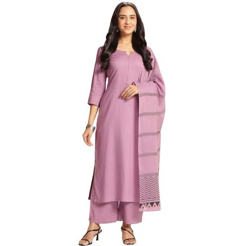 ANNI DESIGNER Women's Rayon Viscose Solid Straight Kurta with Pant & Dupatta (Raja Saab Purple-VKS09_3XL_Purple_XXX-Large)