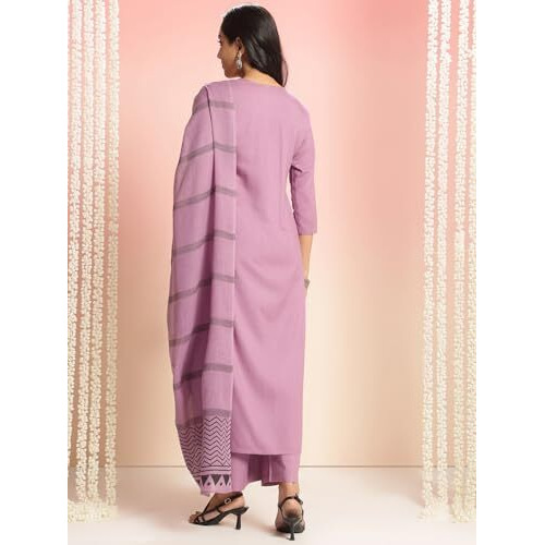 ANNI DESIGNER Women's Rayon Viscose Solid Straight Kurta with Pant & Dupatta (Raja Saab Purple-VKS09_3XL_Purple_XXX-Large)