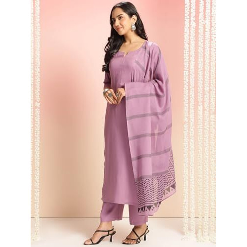 ANNI DESIGNER Women's Rayon Viscose Solid Straight Kurta with Pant & Dupatta (Raja Saab Purple-VKS09_3XL_Purple_XXX-Large)