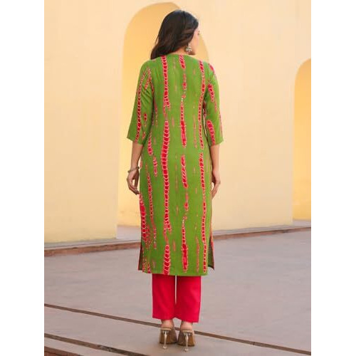 ANNI DESIGNER Women's Rayon Blend Straight Embroidered Kurta with Pant (Dalvi Green_L_Green_Large)