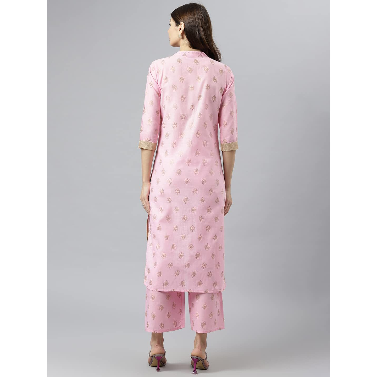 ANNI DESIGNER Women's Polycotton Straight Printed Kurta with Palazzo (Kinju Pink_XL_Pink_X-Large)