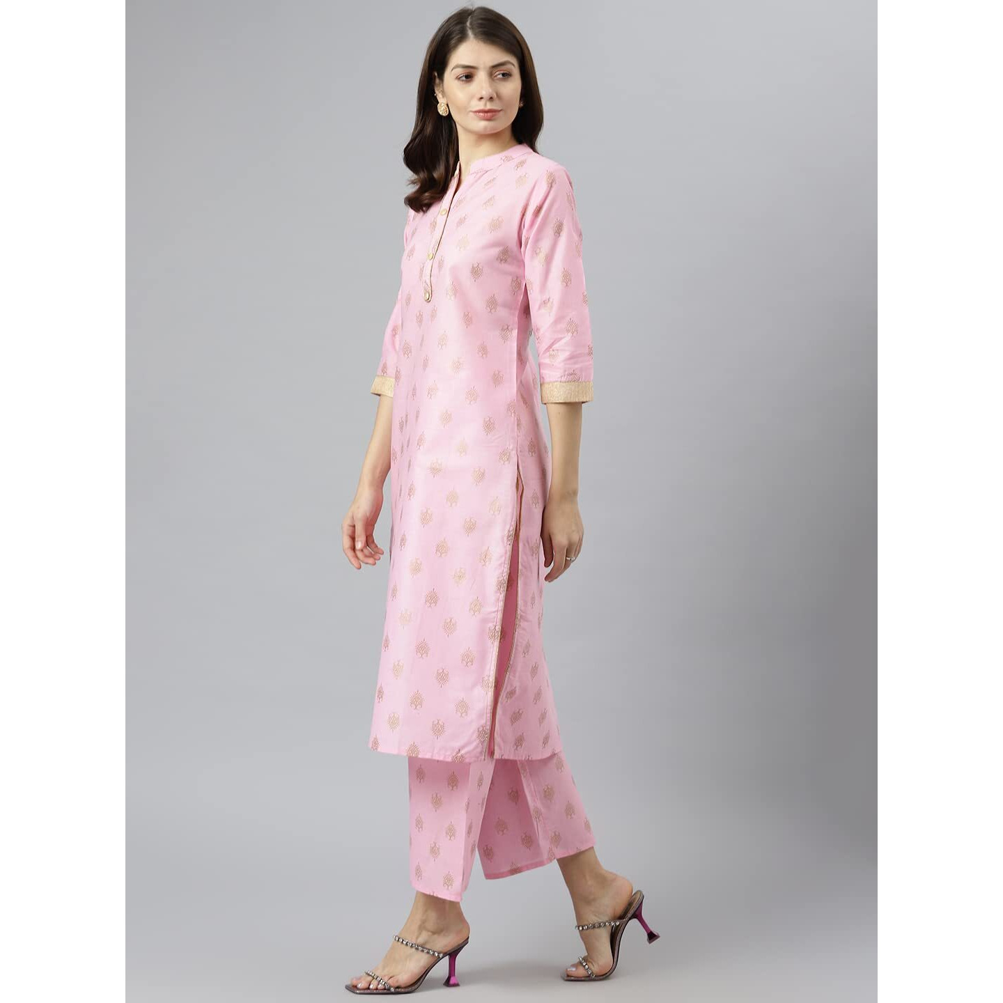 ANNI DESIGNER Women's Polycotton Straight Printed Kurta with Palazzo (Kinju Pink_XL_Pink_X-Large)