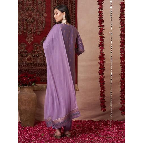 ANNI DESIGNER Women's Rayon Blend Printed Straight Kurta with Pant & Dupatta (Toxic Purple-VKS01_XXL_Purple_XX-Large)