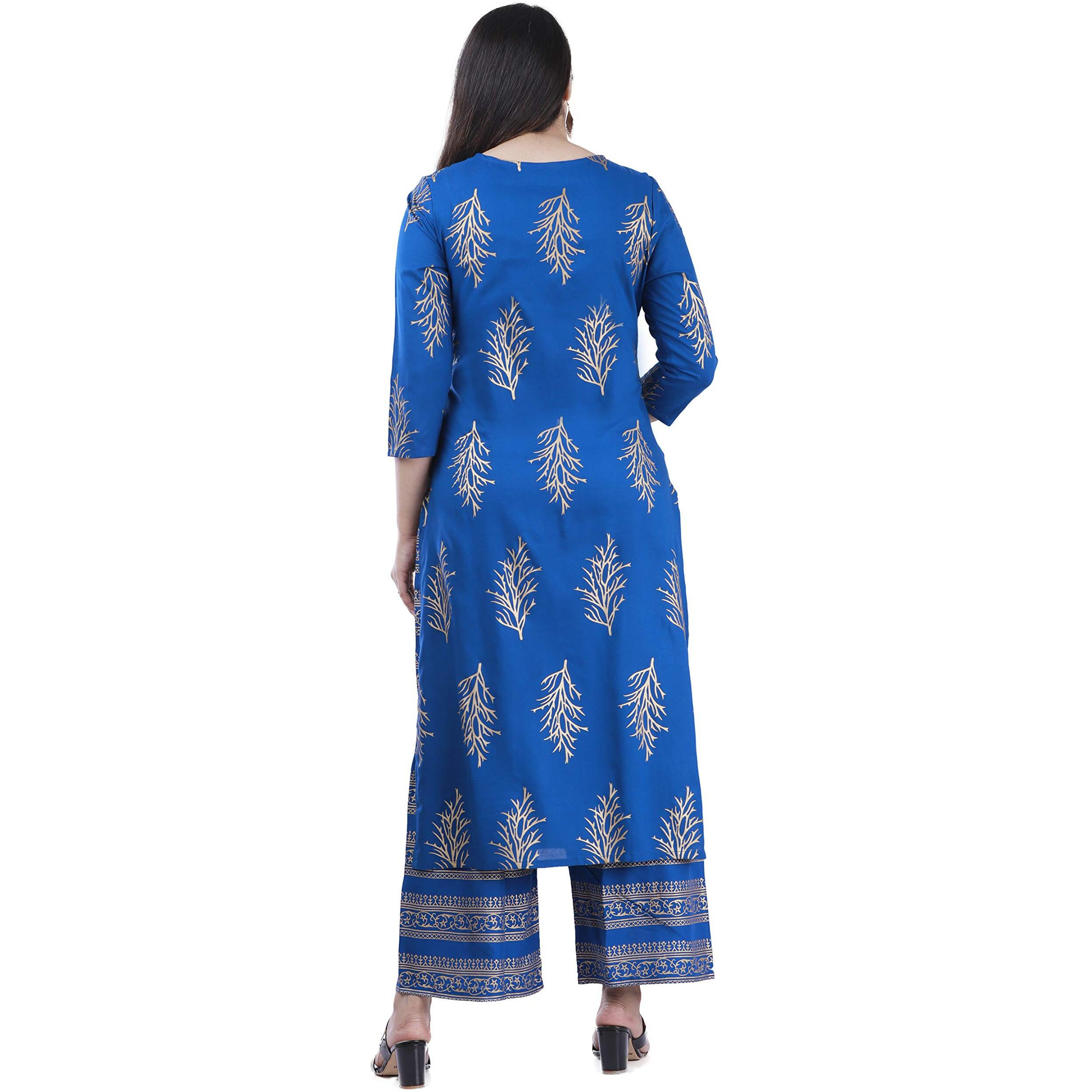 ANNI DESIGNER Women's Rayon Straight Kurta with palzoo Set Blue