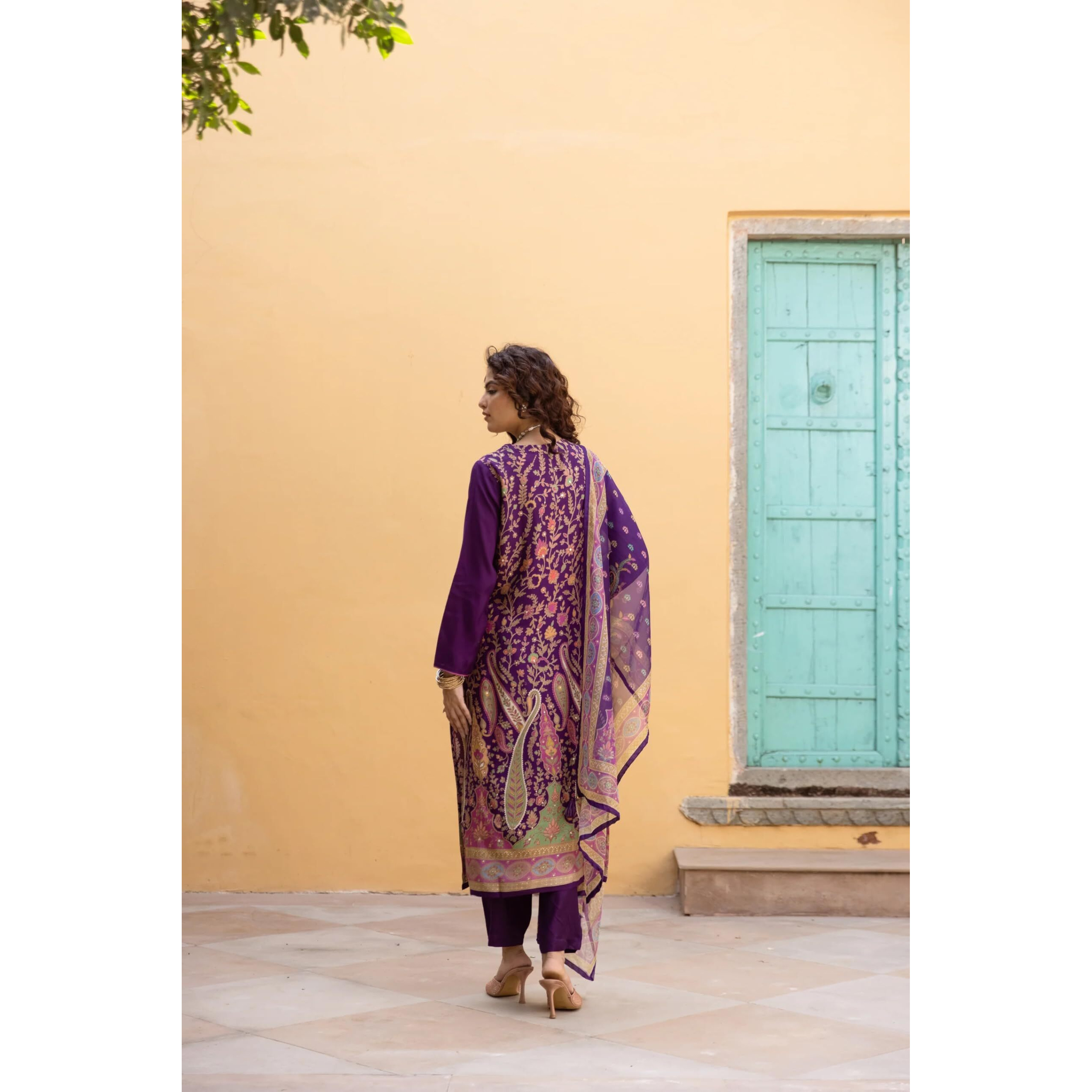 ANNI DESIGNER Women's Rayon Viscose Straight Printed Kurta with Pant & Dupatta (SETUL BEGANI_XL_Begani_X-Large)