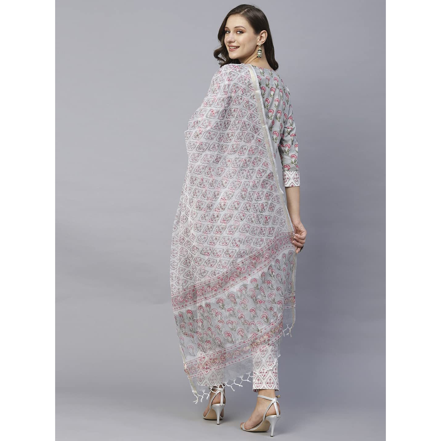 ANNI DESIGNER Women's Cotton Blend Straight Printed Kurta with Pant & Dupatta (Lord Grey-SNW_L_Grey_Large)