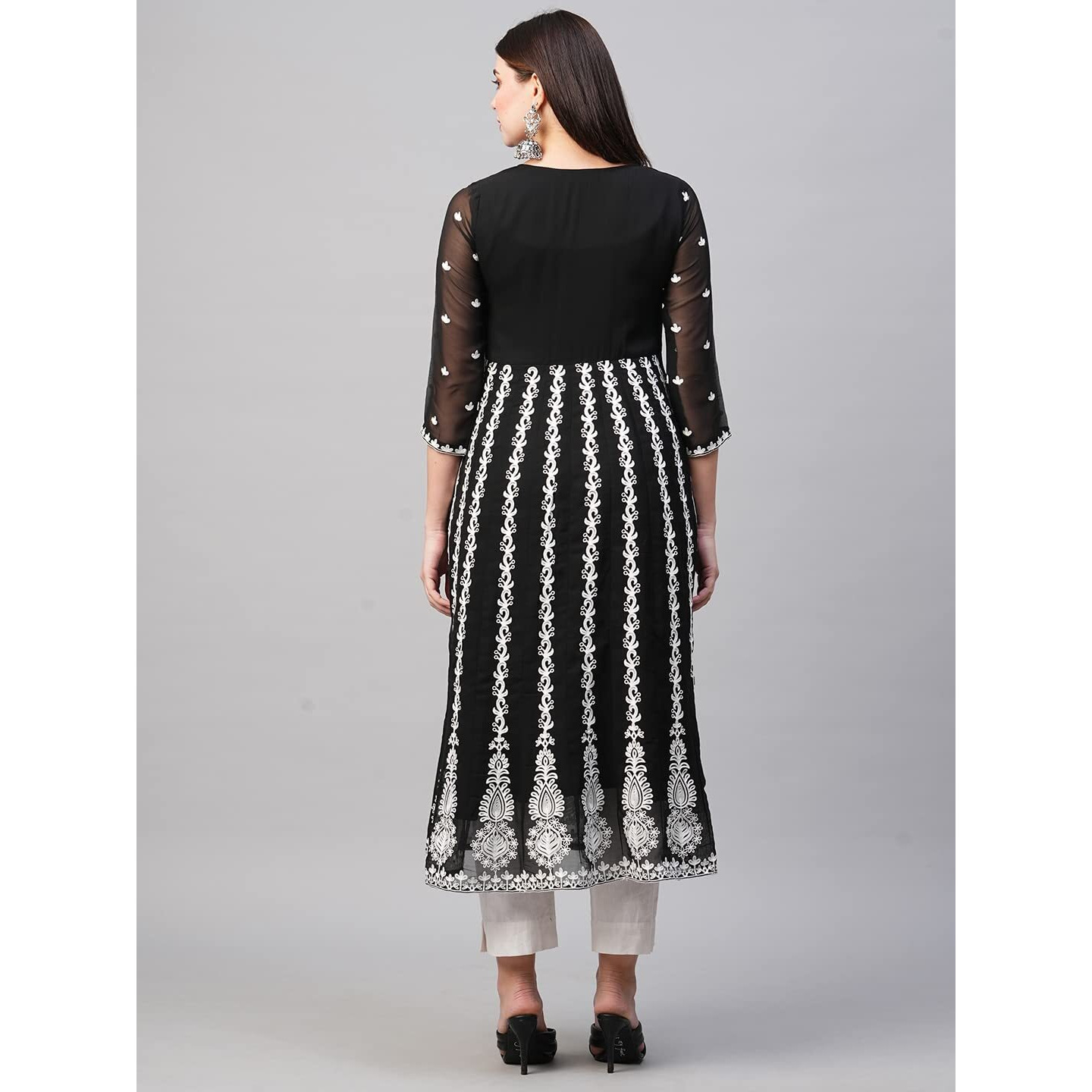 ANNI DESIGNER Women's Georgette Chikankari Embroidered Anarkali Kurti (Naav Black-Nw2_XL_Black_X-Large)