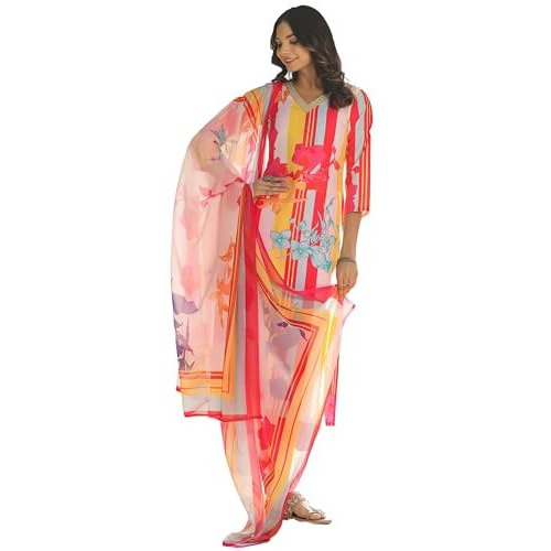 ANNI DESIGNER Women's Cotton Blend Straight Printed Kurta with Pant & Dupatta (Kapila Red-NW_S_Red_Small)