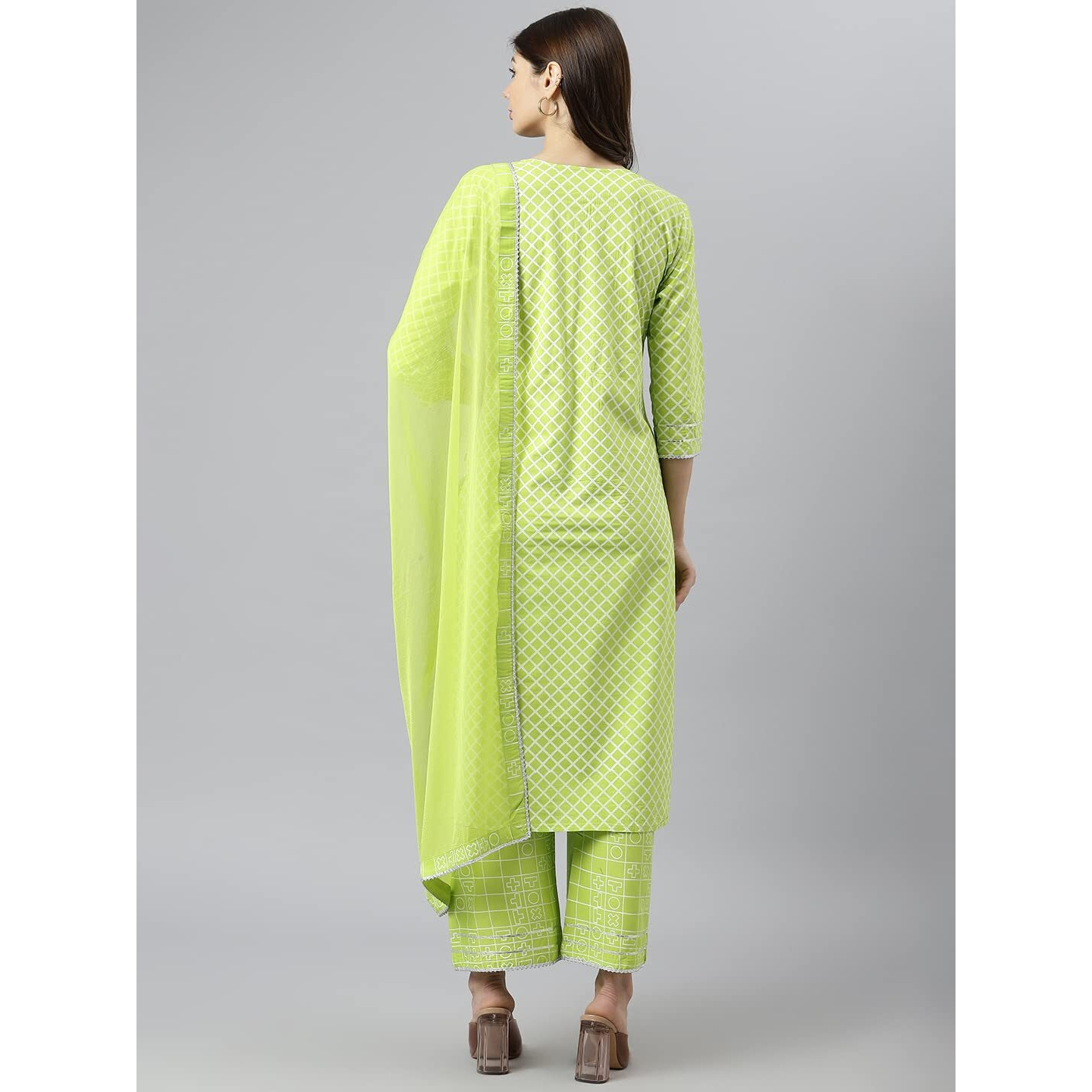 ANNI DESIGNER Women's Polycotton Kurta with Palazzo & Dupatta (Kairav_Green_Small)