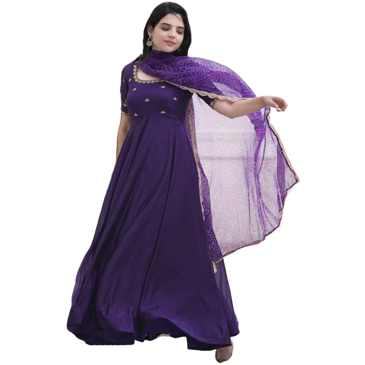 ANNI DESIGNER Women's Rayon Viscose Anarkali Embroidered Kurta with Pant & Dupatta (Gumsum Begani-VKS01_XXL_Begani_XX-Large)