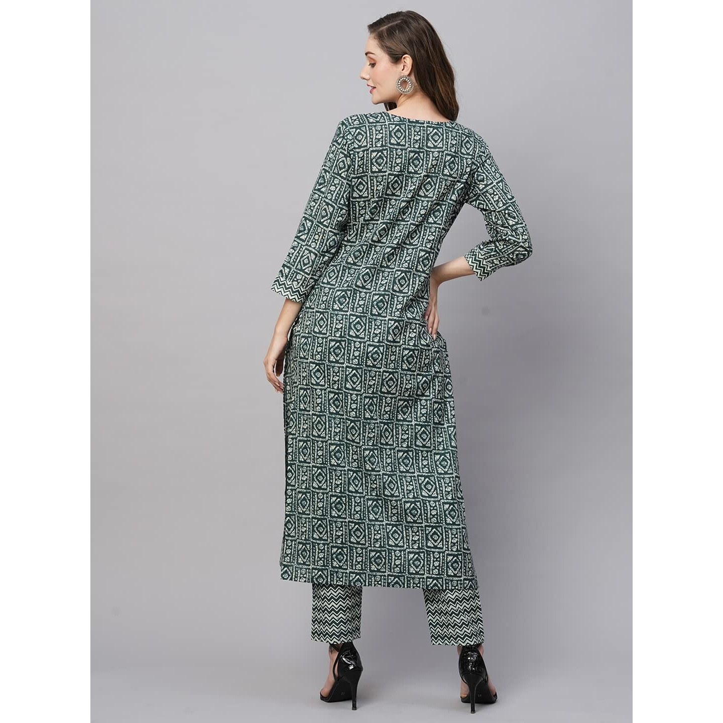 ANNI DESIGNER Women's Cotton Blend Straight Printed Kurta with Pant (Yami Green_L_Green_Large)