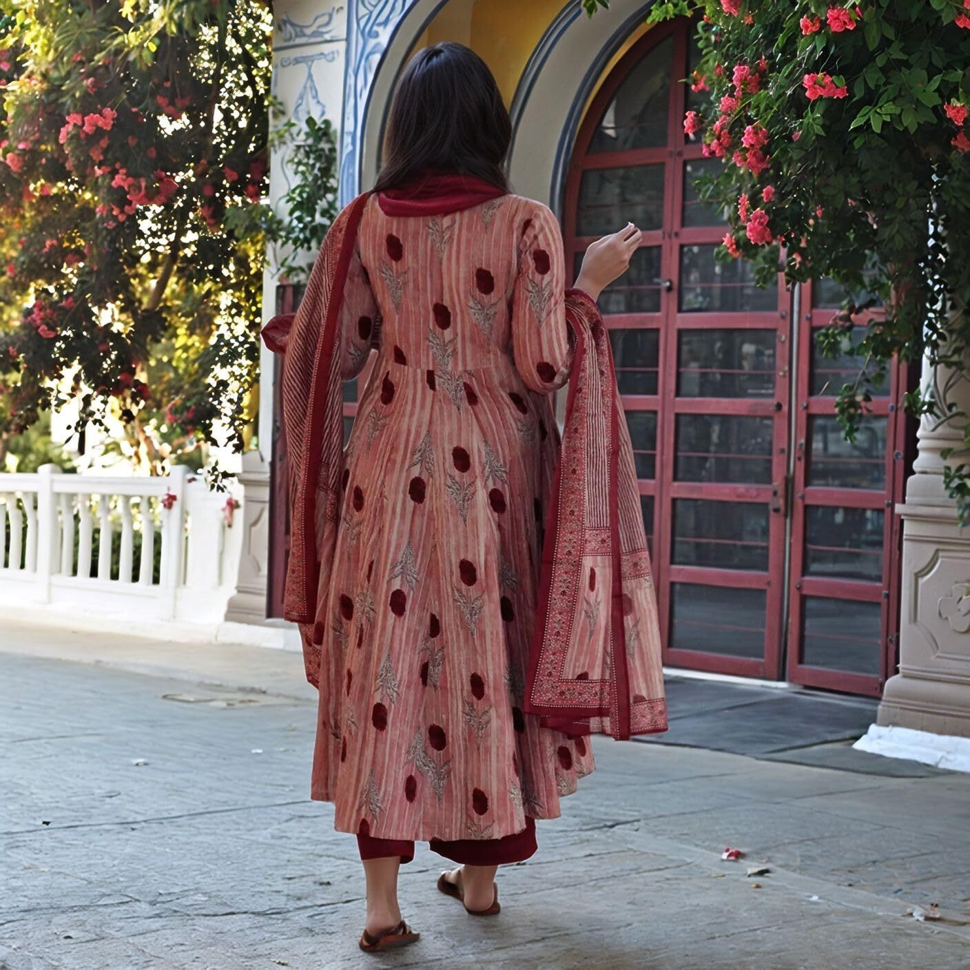 ANNI DESIGNER Women's Rayon Viscose Printed Anarkali Kurta with Pant & Dupatta (Prisha Wine-VKS01_M_Wine_Medium)
