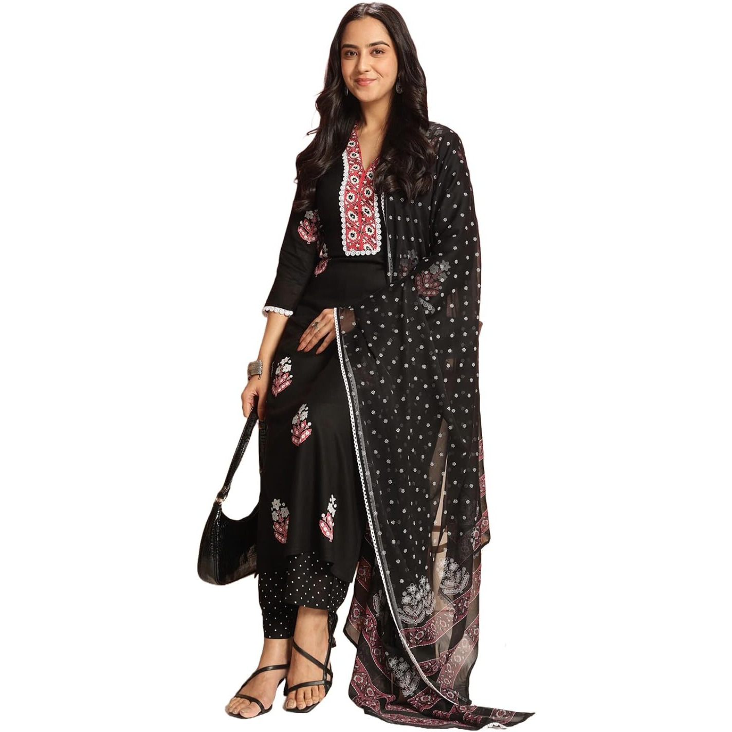 ANNI DESIGNER Women's Rayon Viscose Printed Straight Kurta with Pant & Dupatta (Belagavi Black-VKS05_XXL_Black_XX-Large)