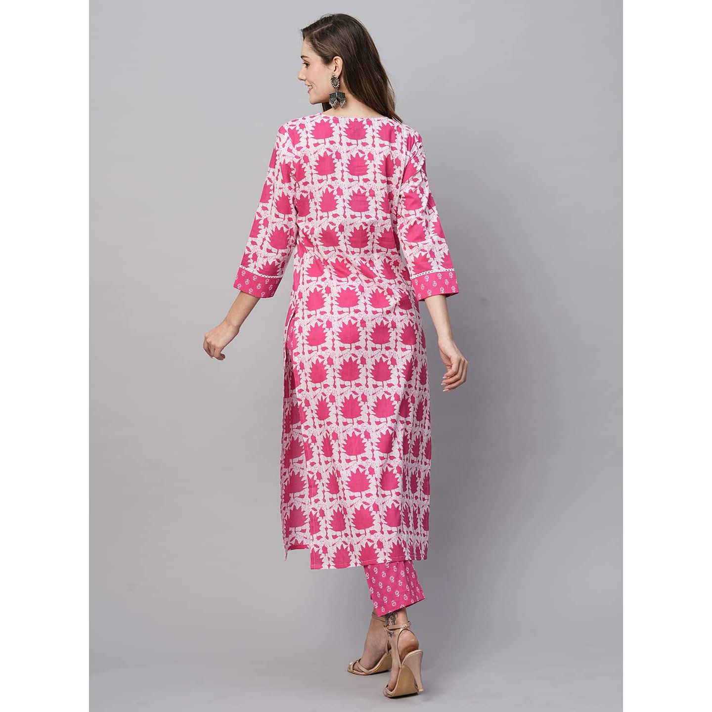 ANNI DESIGNER Women's Cotton Blend Straight Printed Kurta with Pant (Mehar Pink_L_Pink_Large)