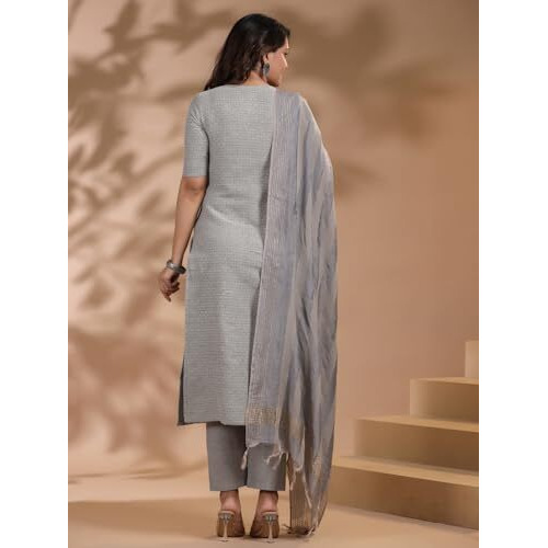ANNI DESIGNER Women's Rayon Blend Printed Straight Kurta with Pant & Dupatta (Nukad Grey-NW_XL_Grey_X-Large)
