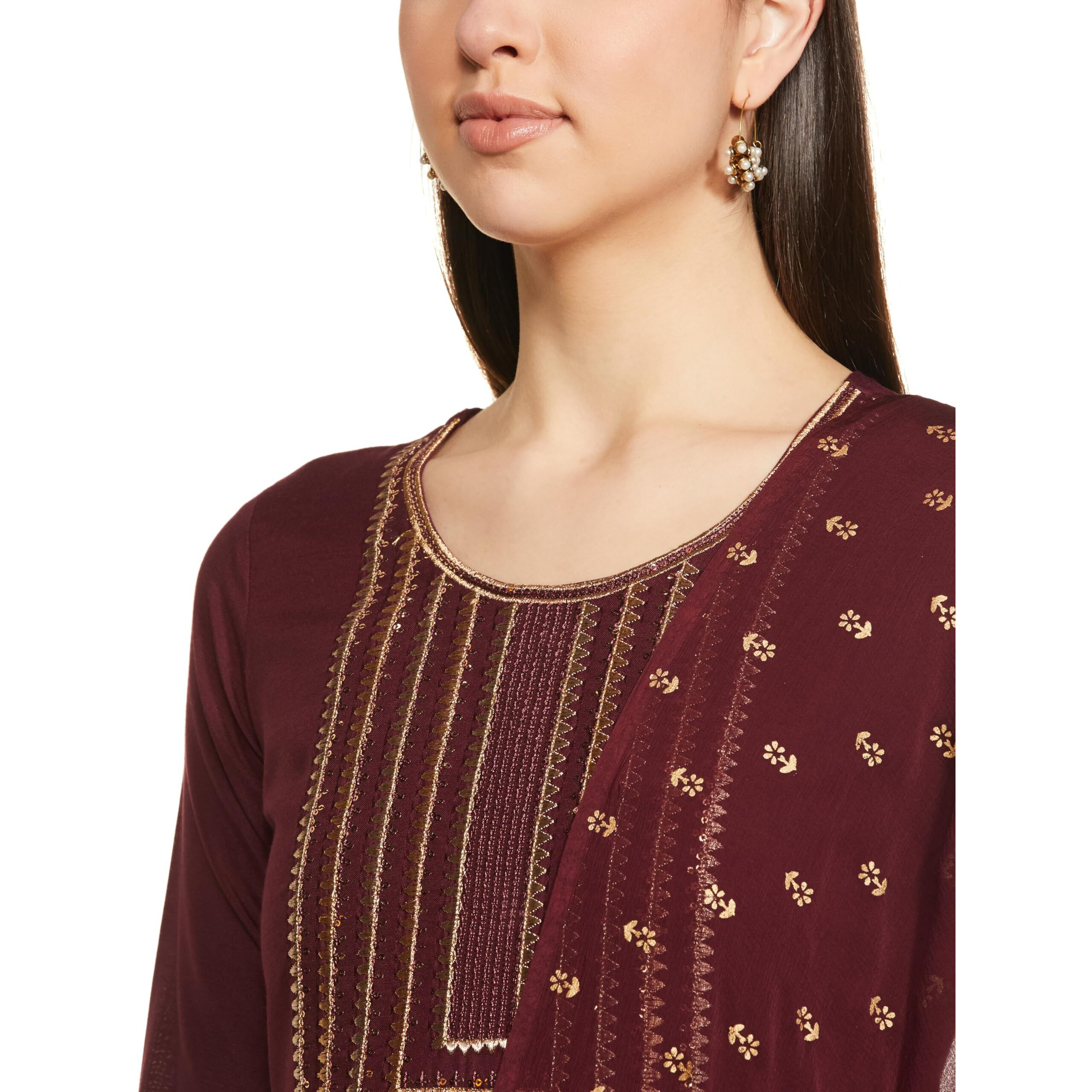 ANNI DESIGNER Women's Cotton Blend Solid Straight Kurta with Pants & Dupatta (Indira-Brown_S_Brown_Small)