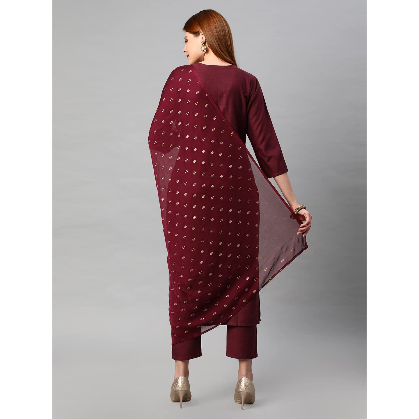 ANNI DESIGNER Women's Cotton Blend Solid Straight Kurta with Pants & Dupatta (Indira-Brown_S_Brown_Small)