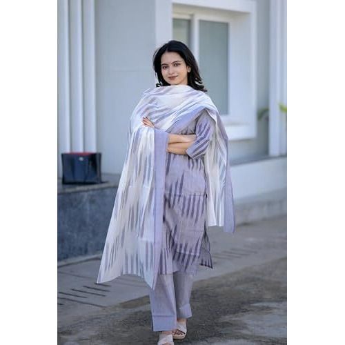 ANNI DESIGNER Women's Rayon Viscose Straight Printed Kurta with Pant & Dupatta (Jumera Blue_S_Blue_Small)