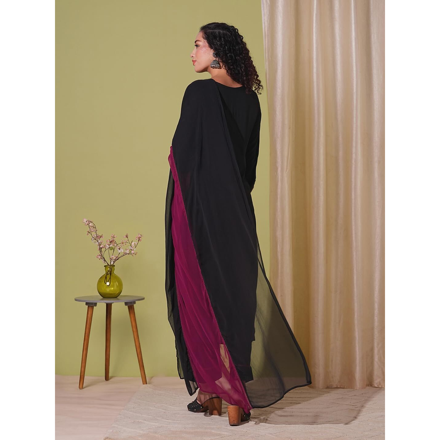 ANNI DESIGNER Women's Rayon Viscose Straight Solid Kurta with Pant & Dupatta (NANAD BLACK-VKS01_XL_Black_X-Large)