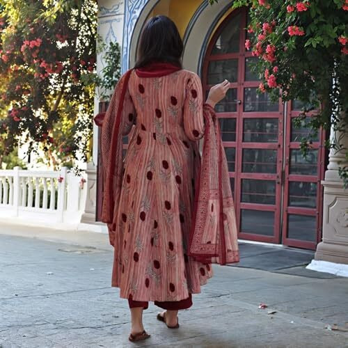 ANNI DESIGNER Women's Rayon Viscose Printed Anarkali Kurta with Pant & Dupatta (Prisha Wine-VKS01_S_Wine_Small)