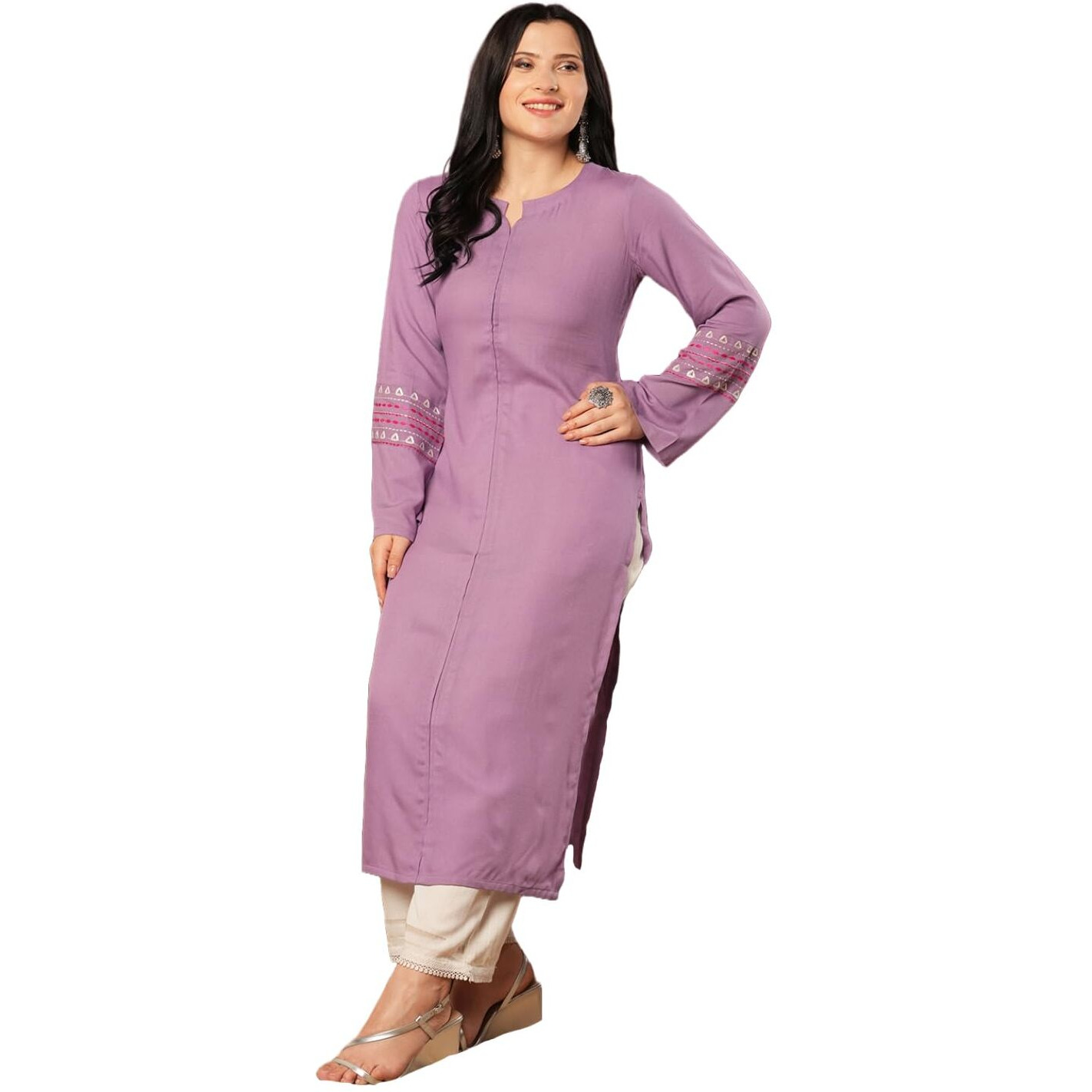 ANNI DESIGNER Women's Rayon Viscose Straight Solid Pakistani Kurta (Sejalani Purple-VKS01_S_Cream_Small)