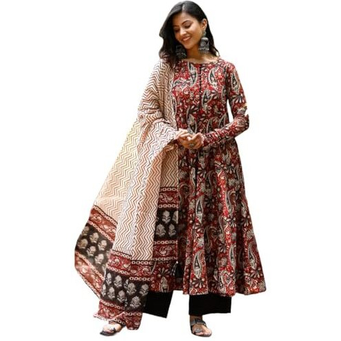 ANNI DESIGNER Women's Rayon Viscose Anarkali Printed Kurta with Pant & Dupatta (ZIHA Multi_XXL_Multicolor_XX-Large)