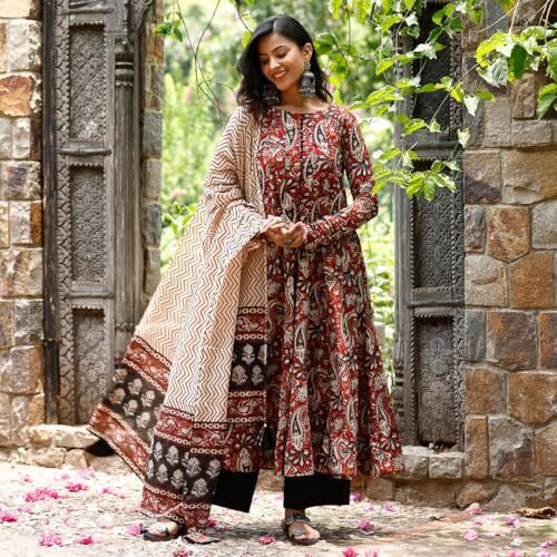 ANNI DESIGNER Women's Rayon Viscose Anarkali Printed Kurta with Pant & Dupatta (ZIHA Multi_XXL_Multicolor_XX-Large)