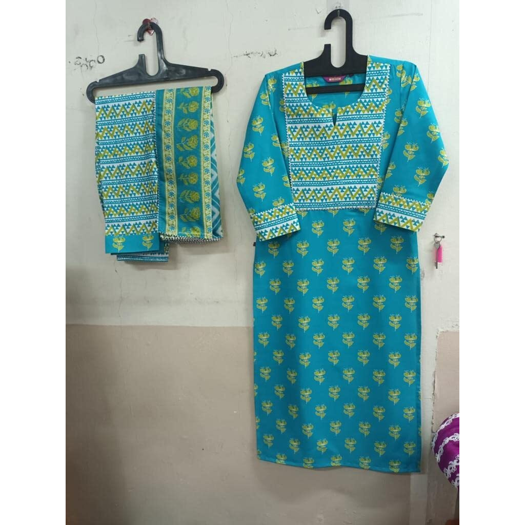 ANNI DESIGNER Women's Cotton Blend Straight Printed Kurta with Pant & Dupatta (Charya Green-Nw_XL_Green_X-Large)
