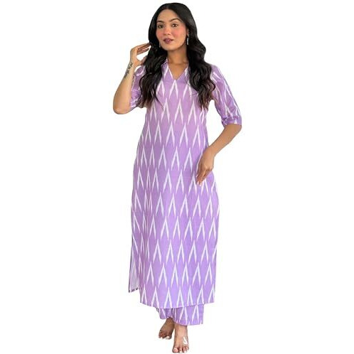 ANNI DESIGNER Women's Rayon Viscose Straight Printed Kurta with Pant (Demeter ONION-VKS02_M_Lavender_Medium)