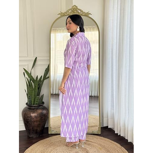ANNI DESIGNER Women's Rayon Viscose Straight Printed Kurta with Pant (Demeter ONION-VKS02_M_Lavender_Medium)