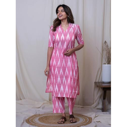 ANNI DESIGNER Women's Rayon Viscose Straight Printed Kurta with Pant (Demeter PINK-VKS01_M_Pink_Medium)