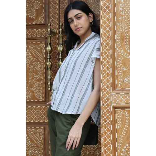 ANNI DESIGNER Women's Tunics Tops Rayon Viscose Printed Short Shirt for Women (SURABI White_L_White_Large)