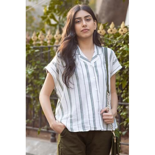 ANNI DESIGNER Women's Tunics Tops Rayon Viscose Printed Short Shirt for Women (SURABI White_L_White_Large)