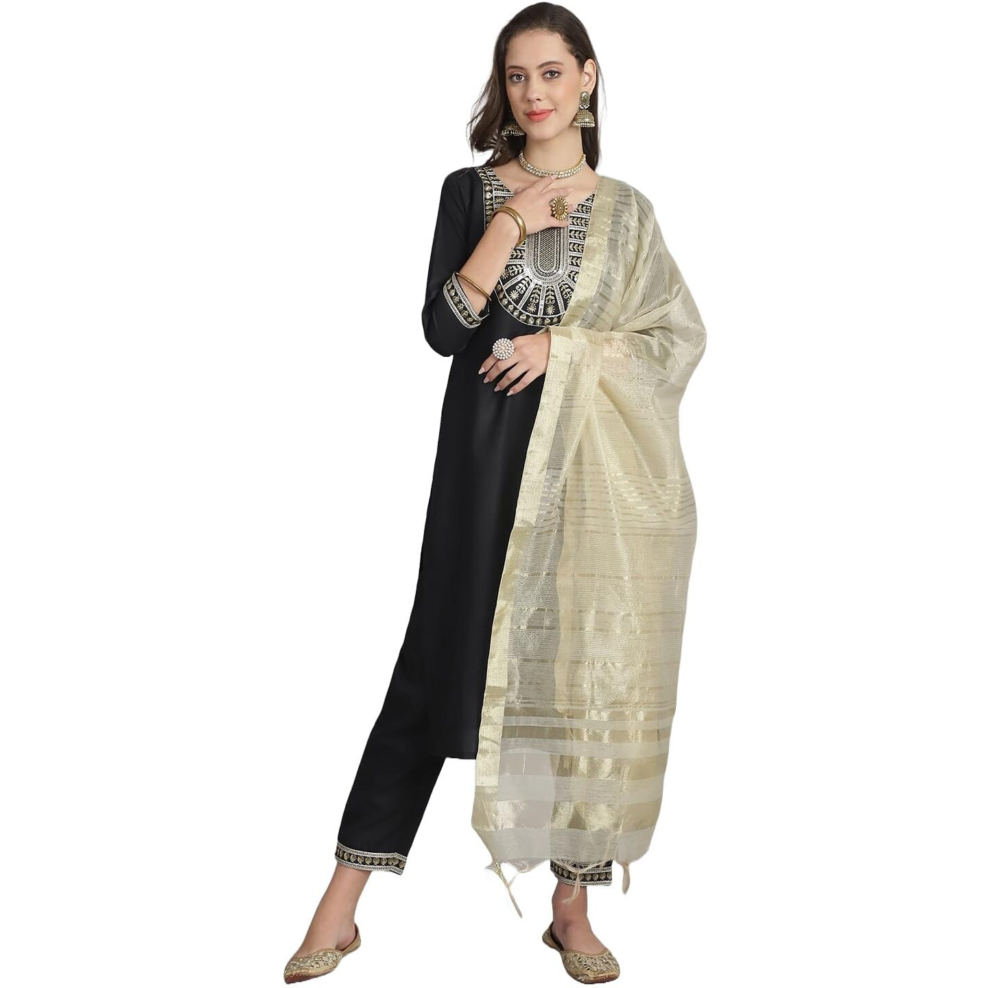 KLOSIA Women's Traditional Black Kurta Set, Indian Ethnic Wear | Embroidery | Suit Set | Wedding Suit | (X-Large)
