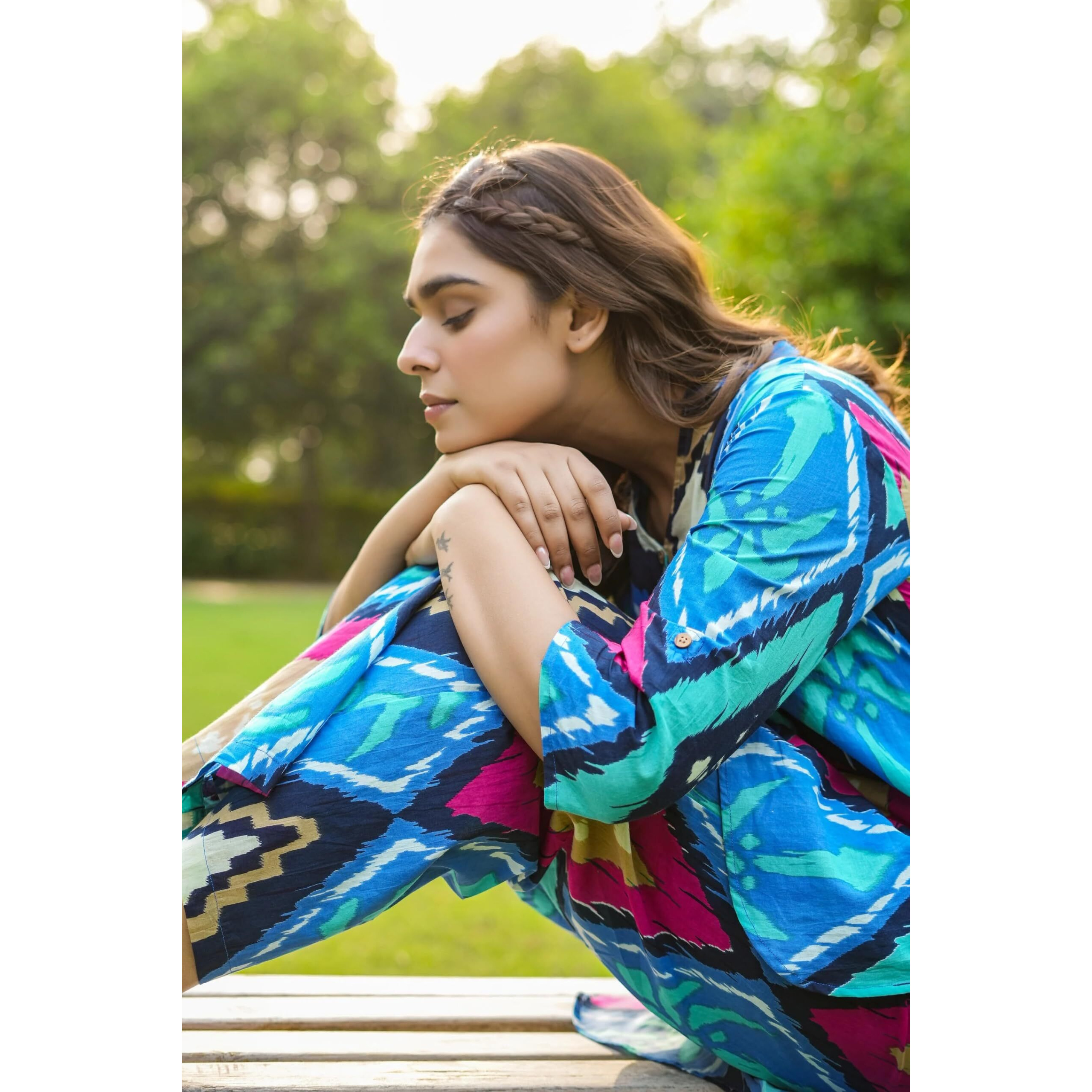 KLOSIA Women Kurta Set for Women | Co-Ords Set | Kurta Pant Set | Coordinate Set | Casual Kurta Set | Summer Suit | Printed Short Kurti with Pant Set | (Small) Blue