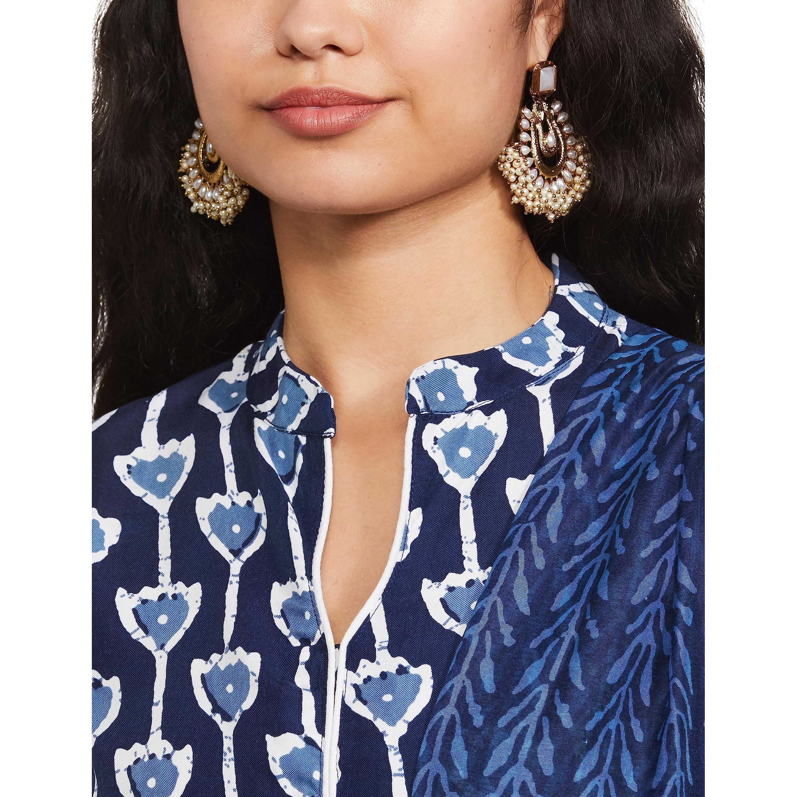 KLOSIA Women Printed Kurta and Pant Set with Dupatta (Medium) Indigo Blue
