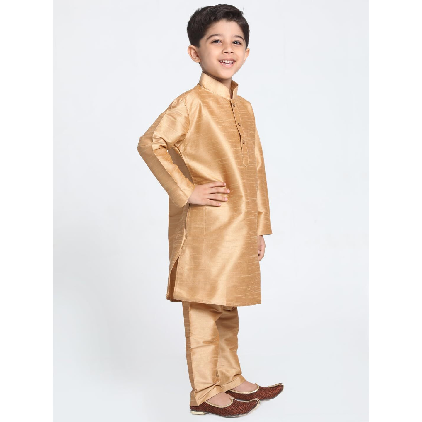 VASTRAMAY Cotton Silk Solid Regular Kurta Set (VASBBKRG001nPRG_40/26_Rose Gold_Man Boy (5-6 Years))