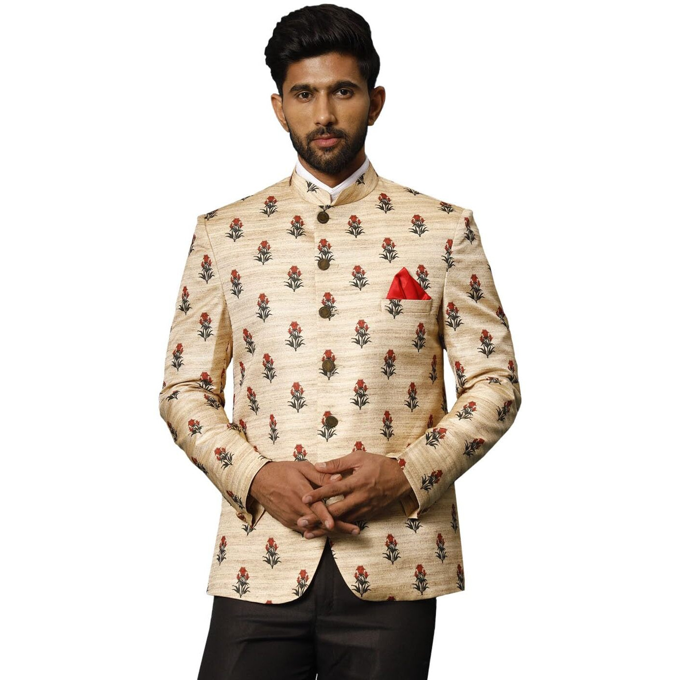 VASTRAMAY Men's Beige Silk Blend Jodhpuri_VASMJP075_42