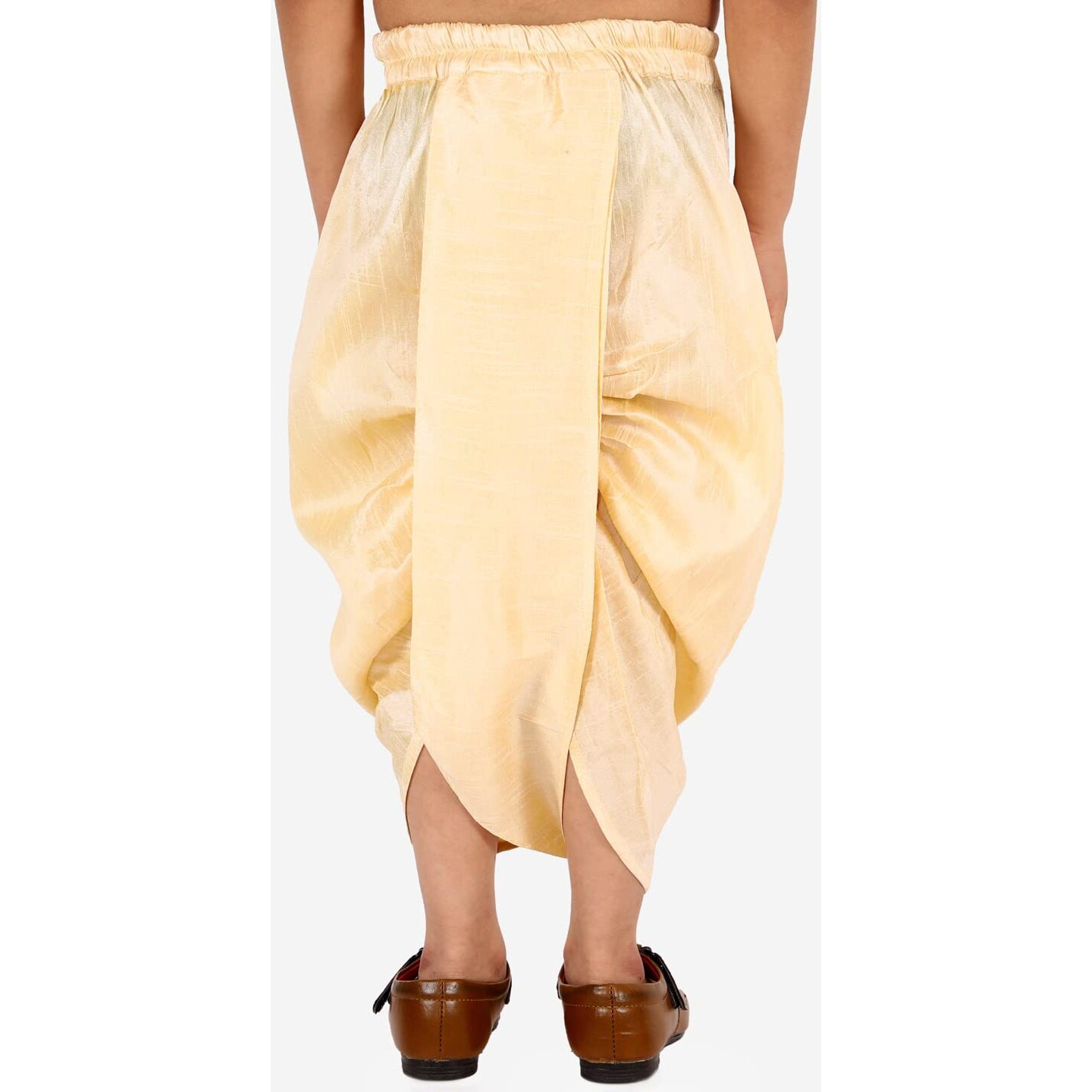 VASTRAMAY Boys' Golden Traditional Embroidered Dhoti  Ready-to-Wear Silk Blend with Elasticated Waistband for Casual, Formal, and Festive Occasions