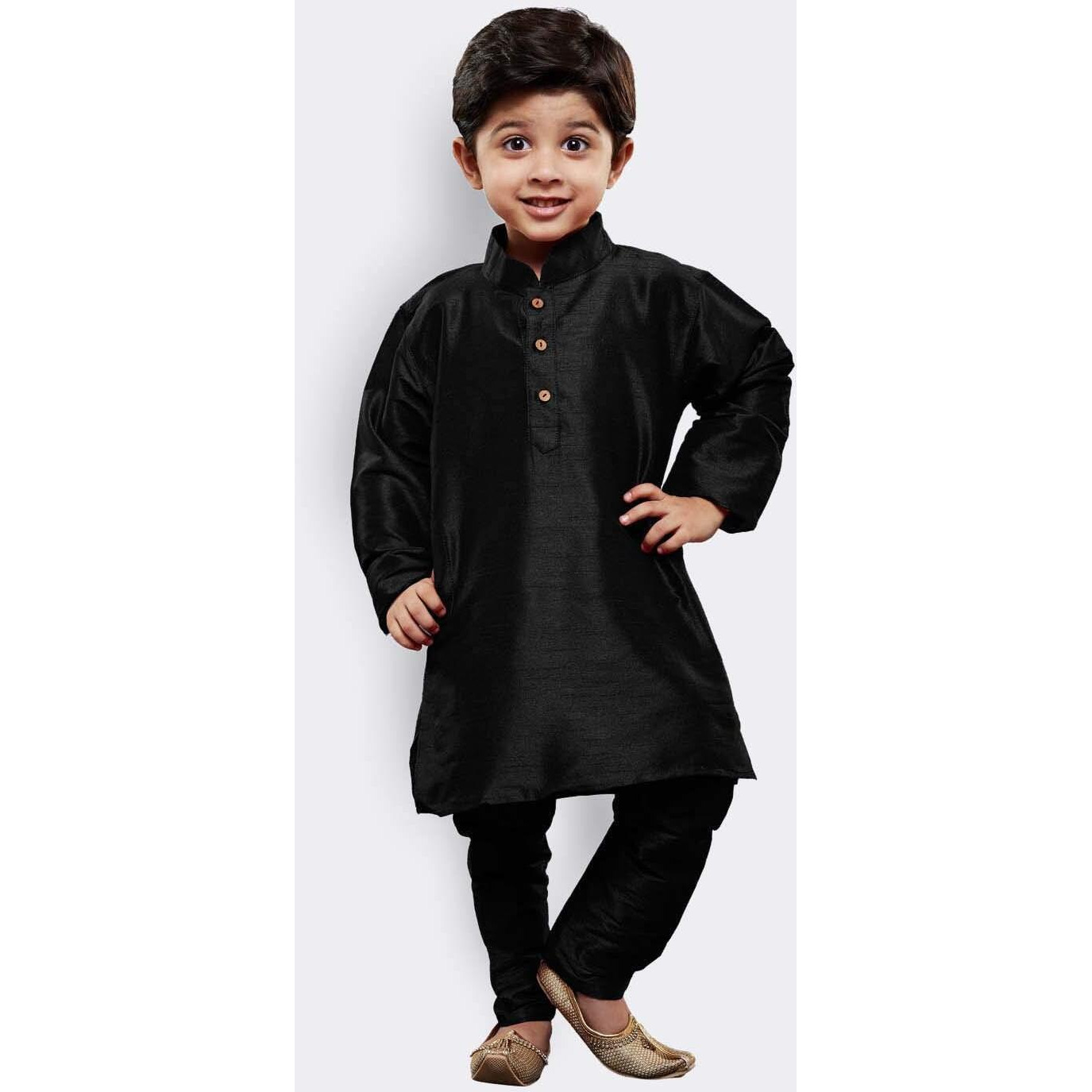 VASTRAMAY Boys' Black Silk Blend Kurta Pyjama Set with Cap-VASBKBL001nPBLnC_14