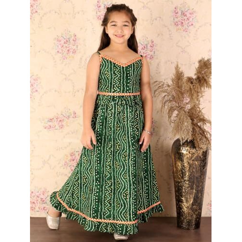 VASTRAMAY Girls' Green Bandhani Lehenga Set_VASGLC006GN_32