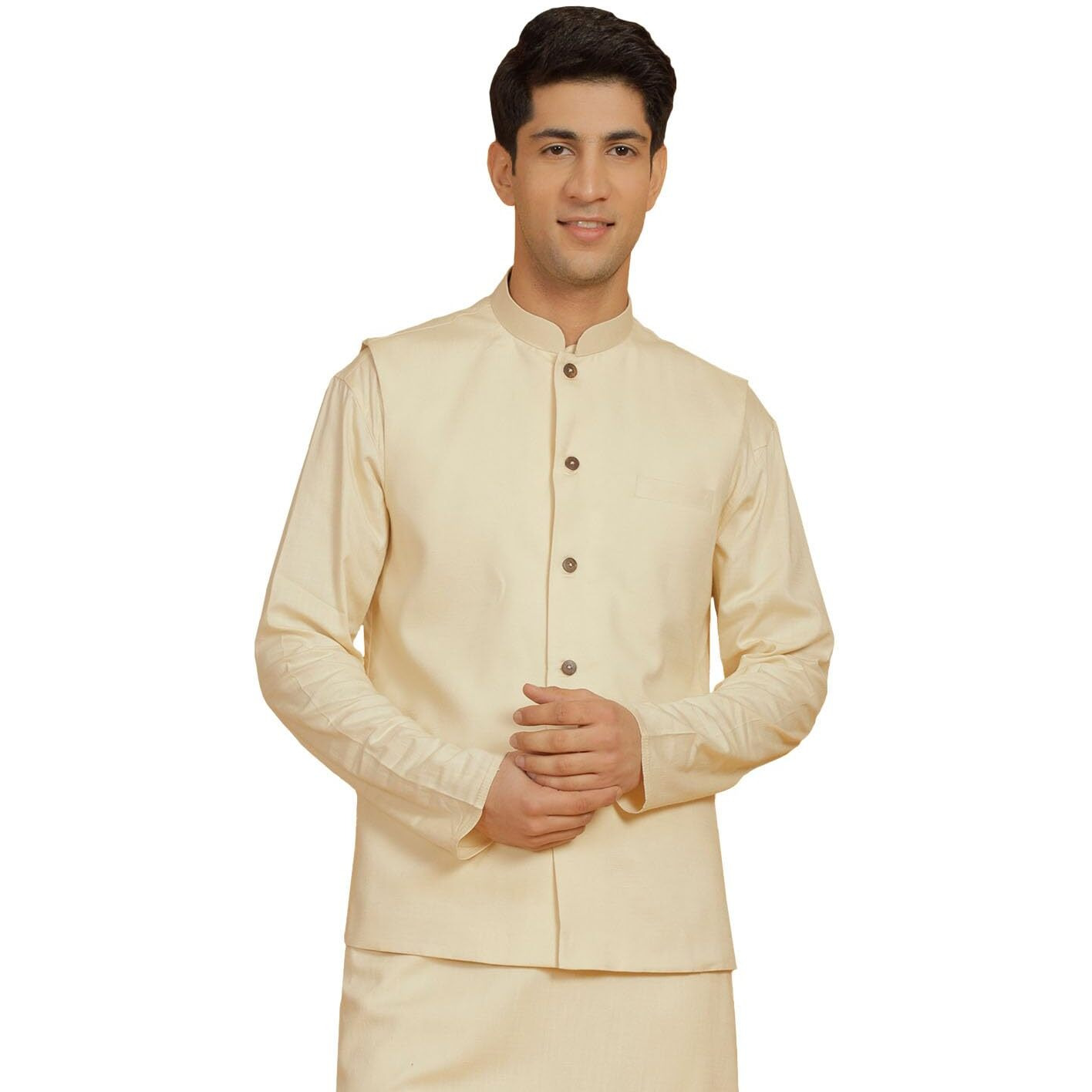 VASTRAMAY Men's Cotton Nehru Jacket I Allover Embroidered Jacket Regular Nehru Jacket I Fastive Party Wedding Neharu Jackets_VSHVMJ412CR_42