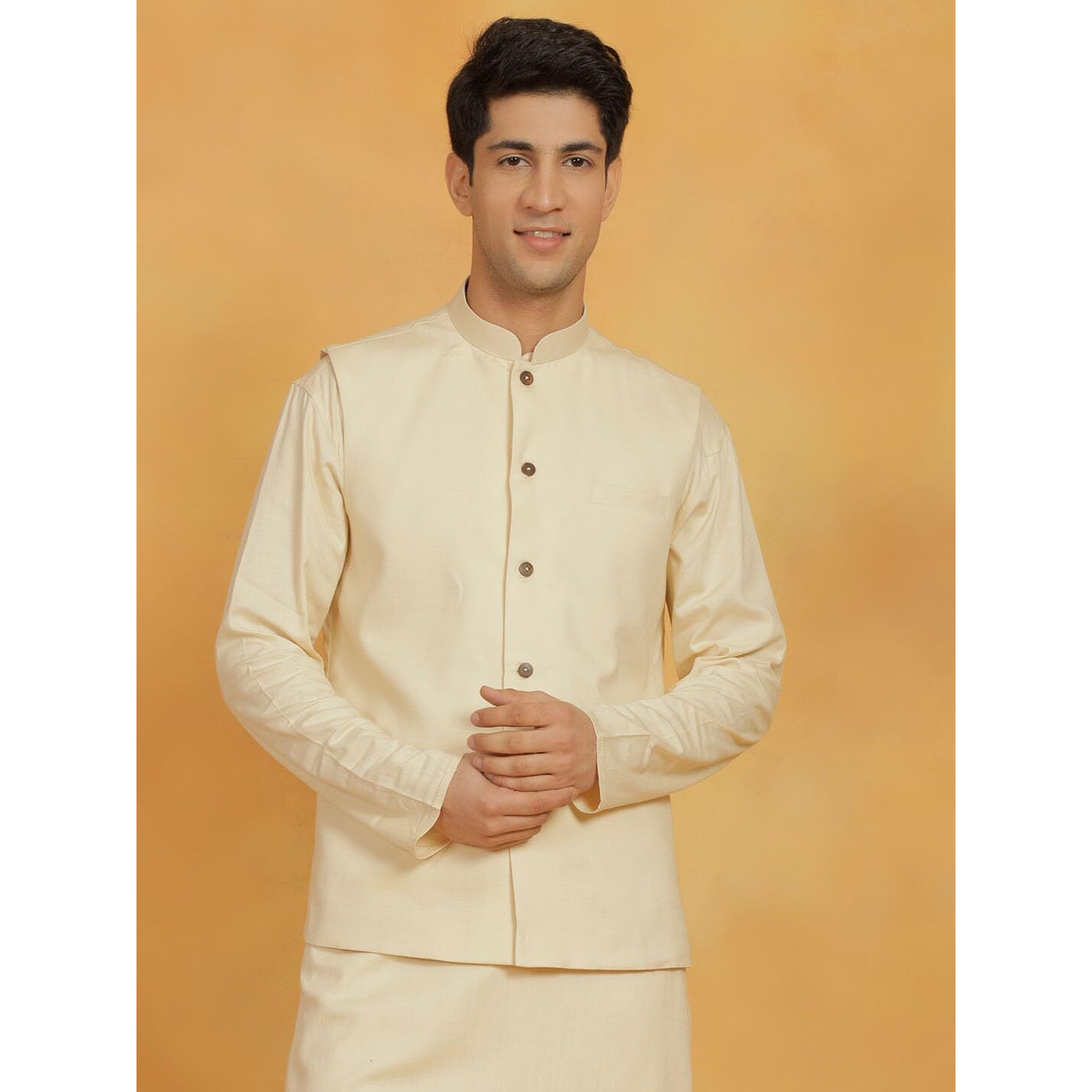 VASTRAMAY Men's Cotton Nehru Jacket I Allover Embroidered Jacket Regular Nehru Jacket I Fastive Party Wedding Neharu Jackets_VSHVMJ412CR_42