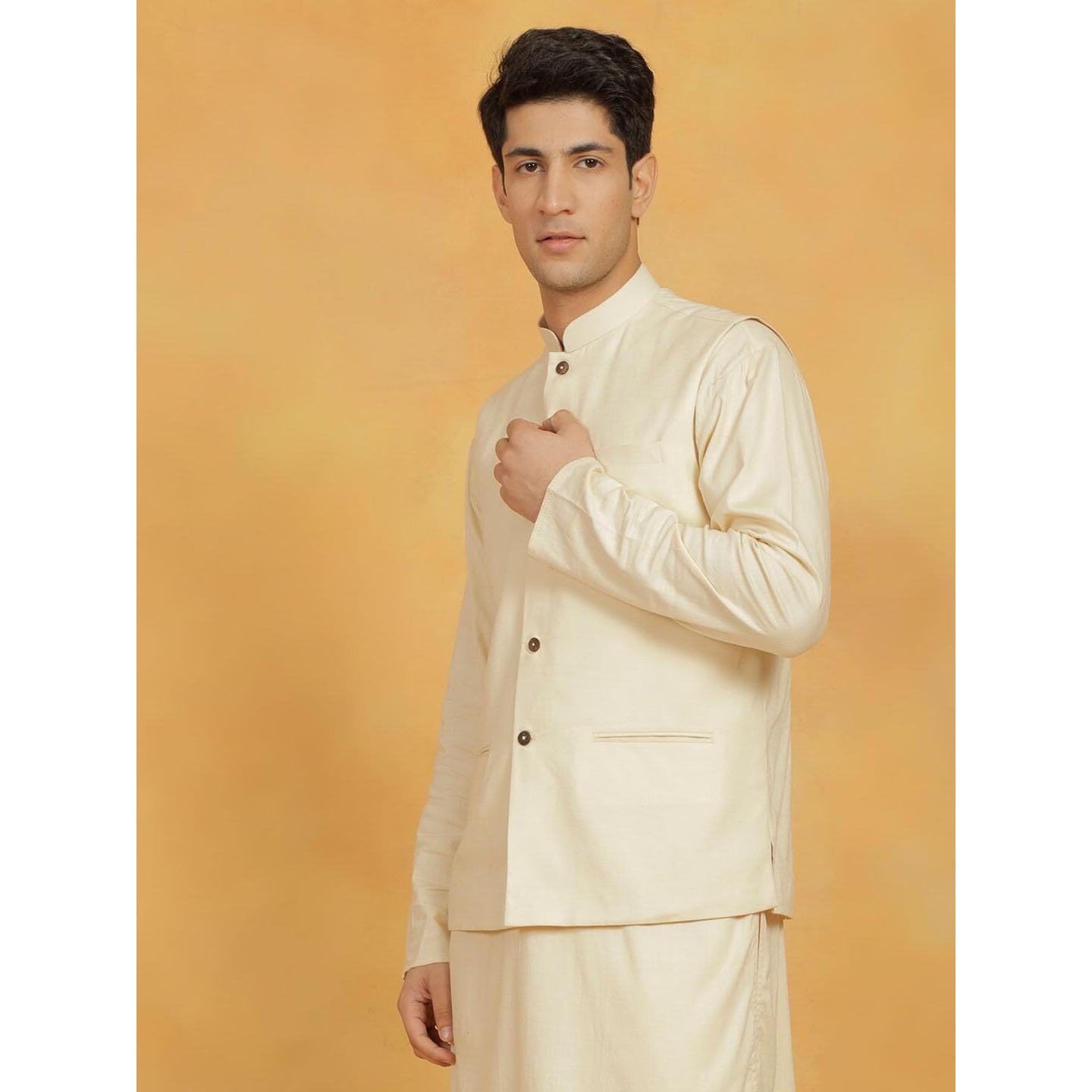 VASTRAMAY Men's Cotton Nehru Jacket I Allover Embroidered Jacket Regular Nehru Jacket I Fastive Party Wedding Neharu Jackets_VSHVMJ412CR_42