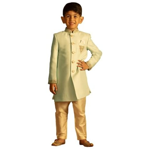 VASTRAMAY Boys' Aqua And Cream Sherwani Set_VASBIW035AQnVPCR_32